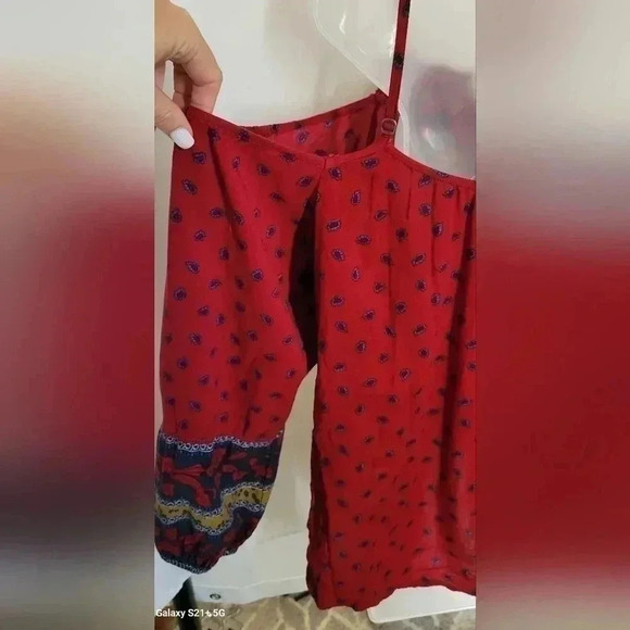 VTG Y2K Abercrombie Fitch Boho Top Cold Shoulder Red Floral Gypsy Size S - Picture 6 of 13